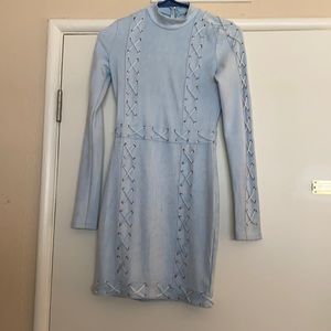 Light blue satin long sleeve dress